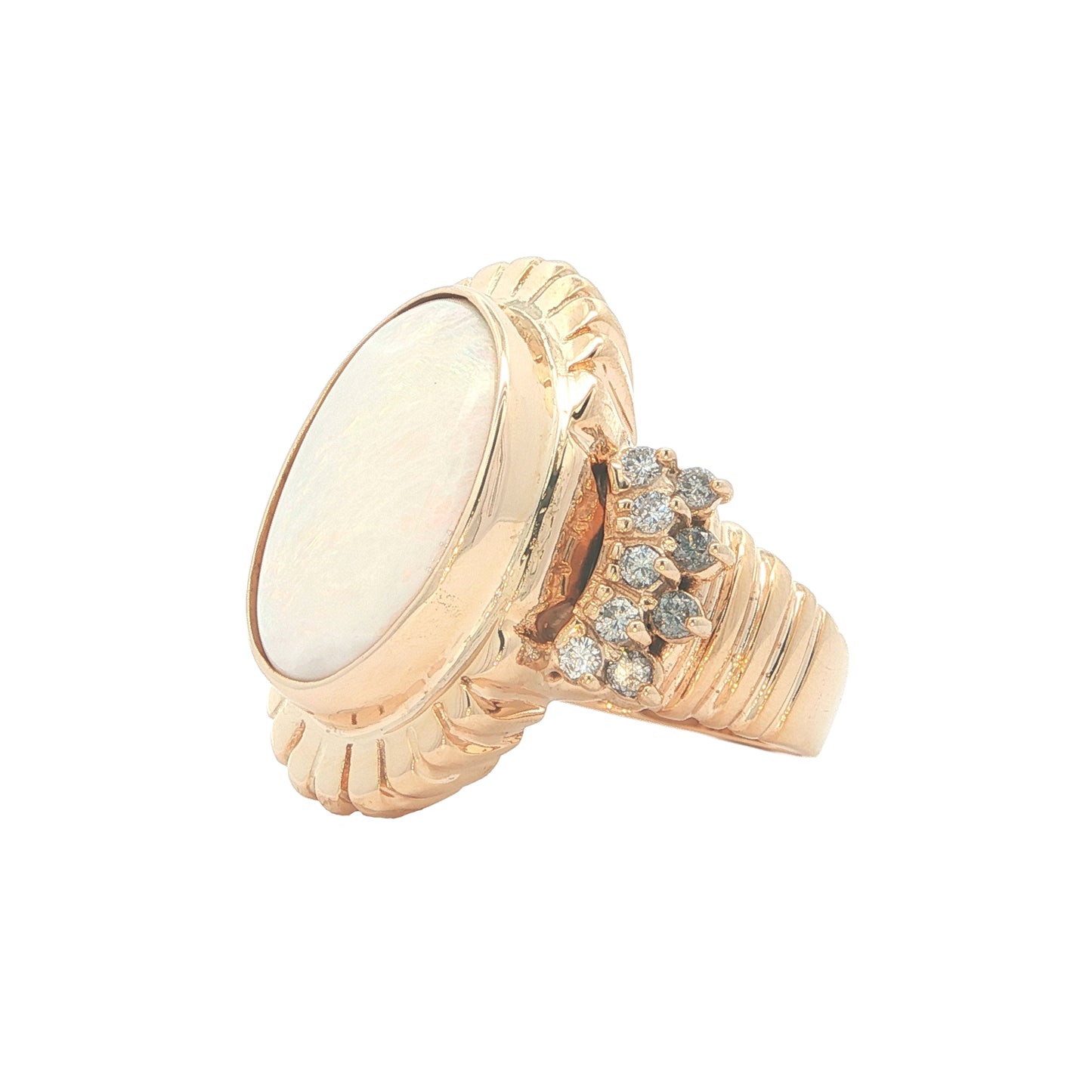 14KT Yellow Gold Opal and Diamond Estate Ring size 8