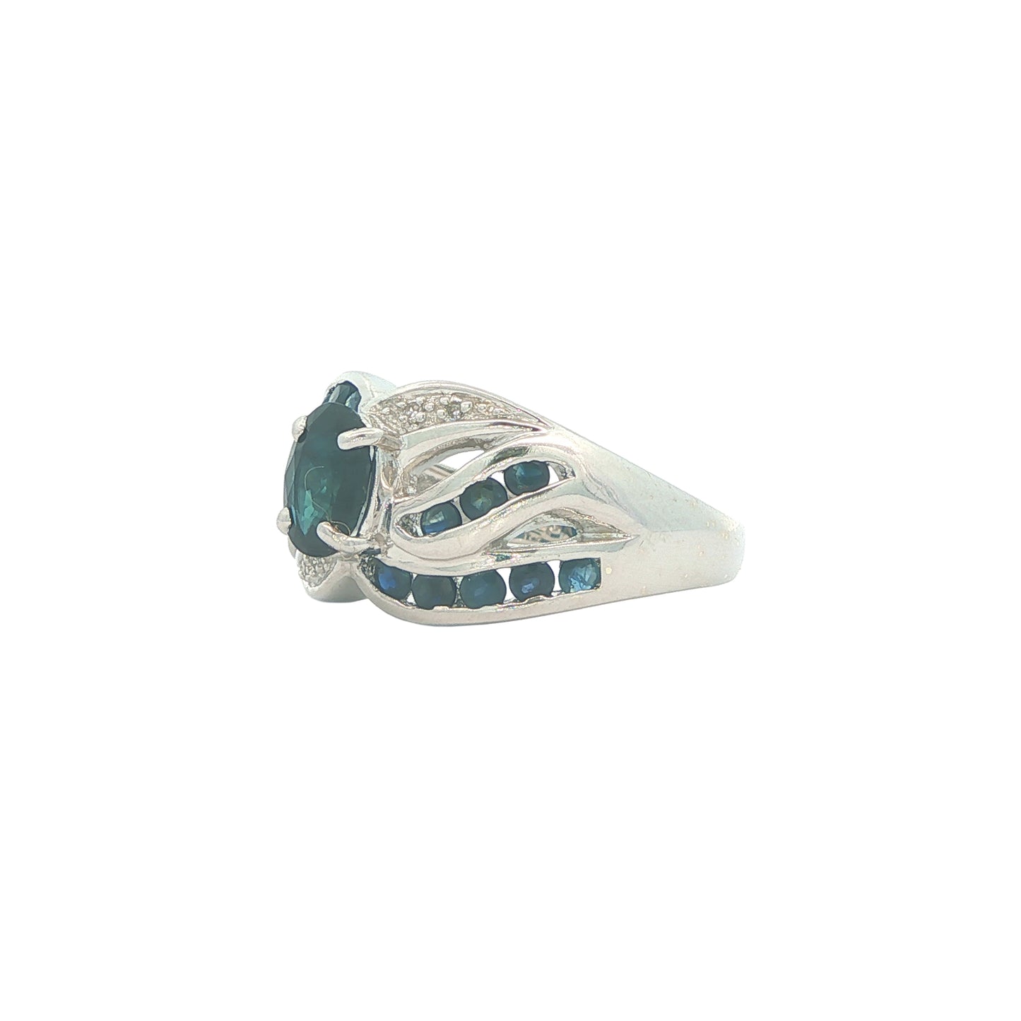 10K White Gold Sapphire Diamond Estate Ring size 7