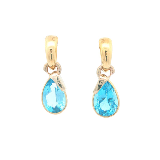 14K Yellow Gold Blue Topaz Estate Dangle Earrings