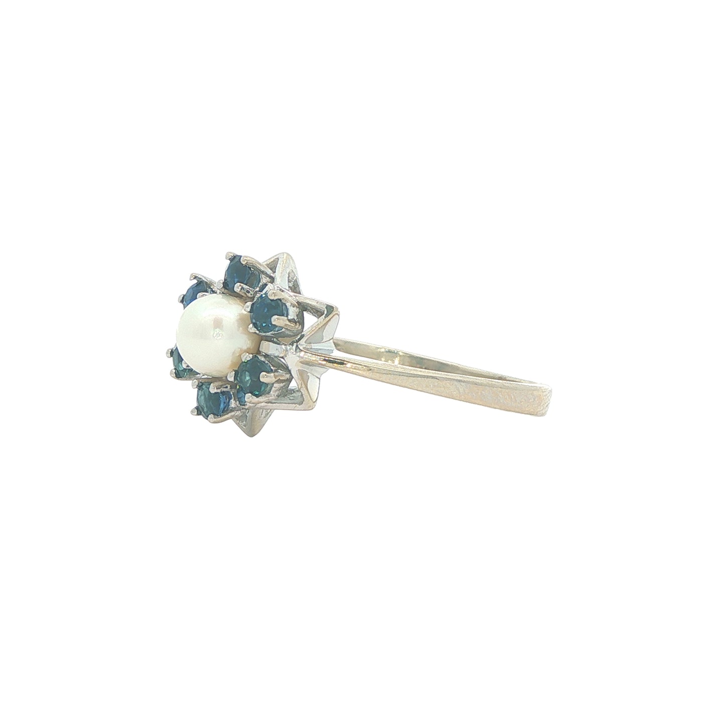 14K White Gold Pearl Sapphire Estate Ring size 10