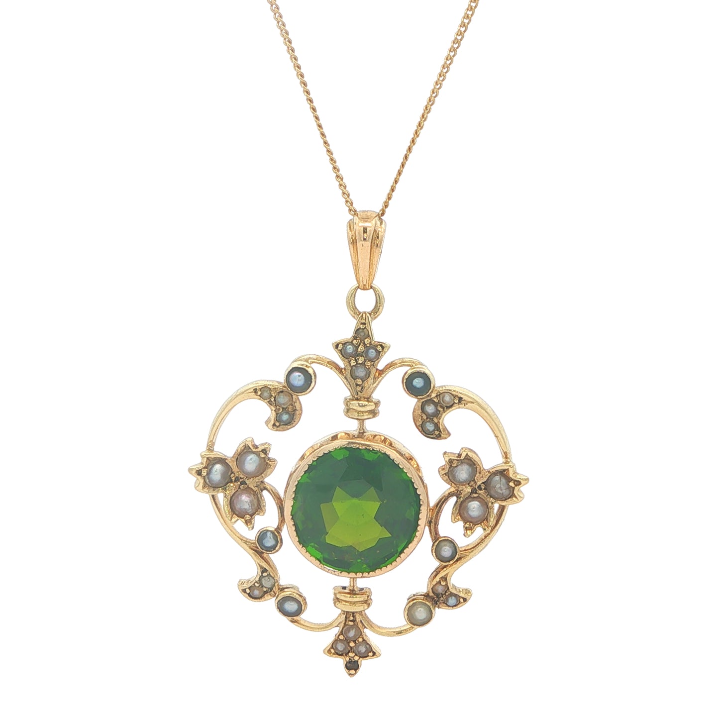 14KT Yellow Gold Vintage Styled 6.29ct Doublet and Pearl Estate Pendant with 17" Curb Link Chain