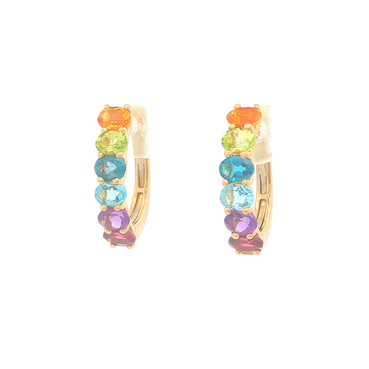14KT Yellow Gold Multi-Coloured Stone Estate Hoop Earrings