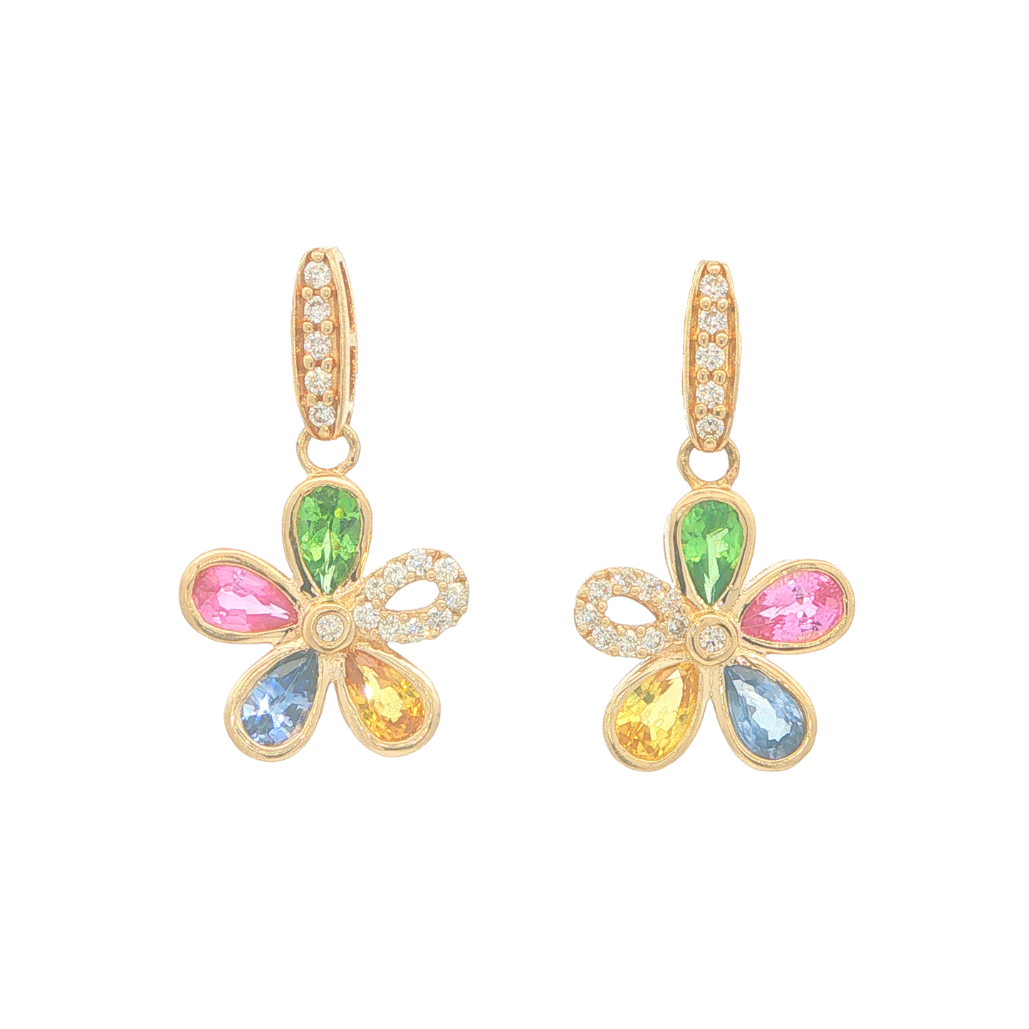14KT Yellow Gold Multi Colour Sapphire and 0.20cttw Diamond Estate EFFY" Flower Earrings