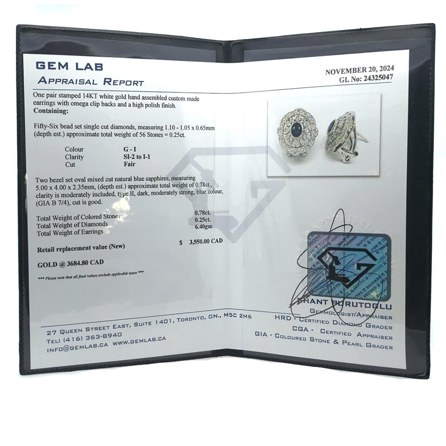 14KT White Gold Natural Blue Sapphire and 0.25ctw Diamond Estate Earrings